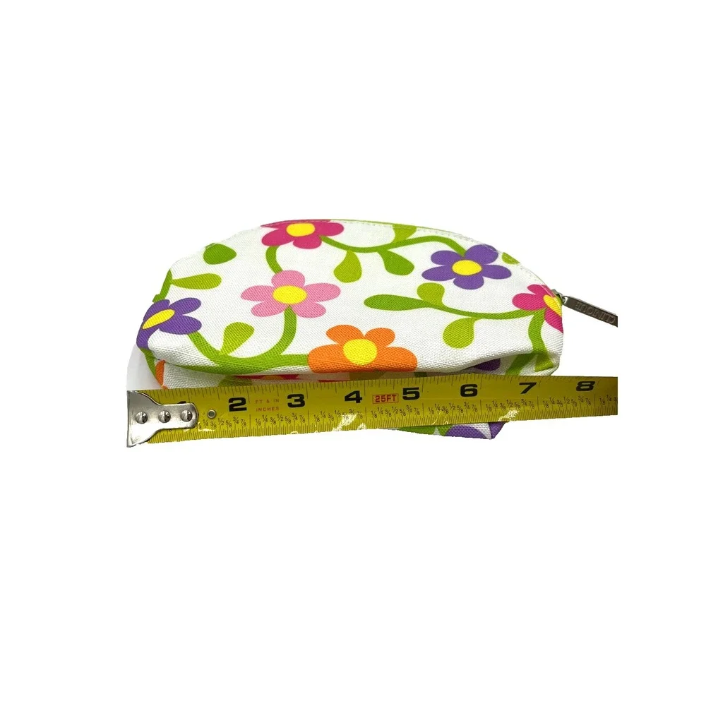 Clinique Floral Cosmetic Makeup Travel Bag Yellow Purple Green 6x10x1-Set of 15‎